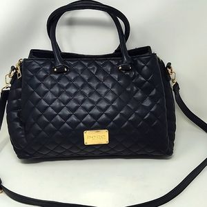 Bebe Navy Quilted Shoulder Bag with Gold Accents